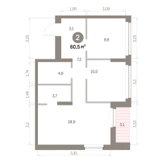 60.00 м² | 4 - 9 эт. 00