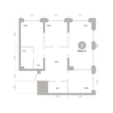 83.00 м² | 3 - 17 эт. 00