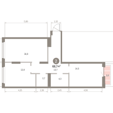 68.00 м² | 3 - 9 эт. 00