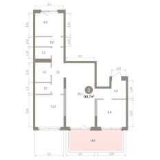 90.00 м² | 2 - 8 эт. 00