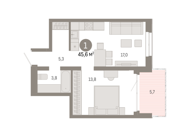 45.00 м² | 8 - 17 эт.