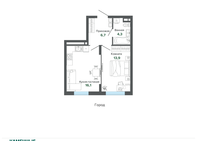 41.05 м² | 5 - 25 эт.