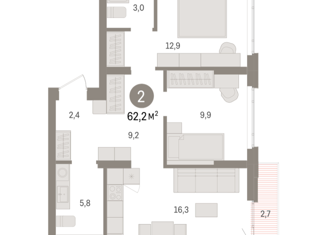 62.00 м² | 4 - 7 эт.
