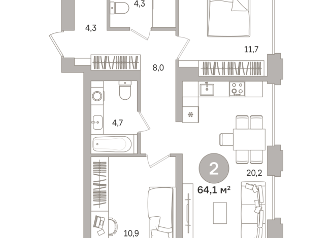 64.00 м² | 3 - 17 эт.