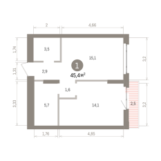 45.00 м² | 2 - 16 эт. 00