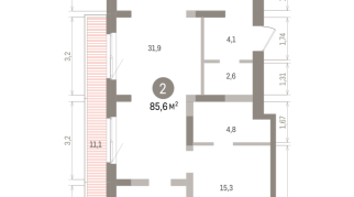 85.00 м² | 8 - 9 эт.