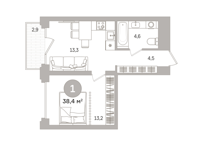 38.00 м² | 11 - 17 эт.