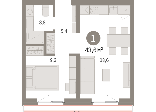 43.00 м² | 5 - 8 эт.
