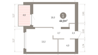 44.00 м² | 8 - 16 эт.