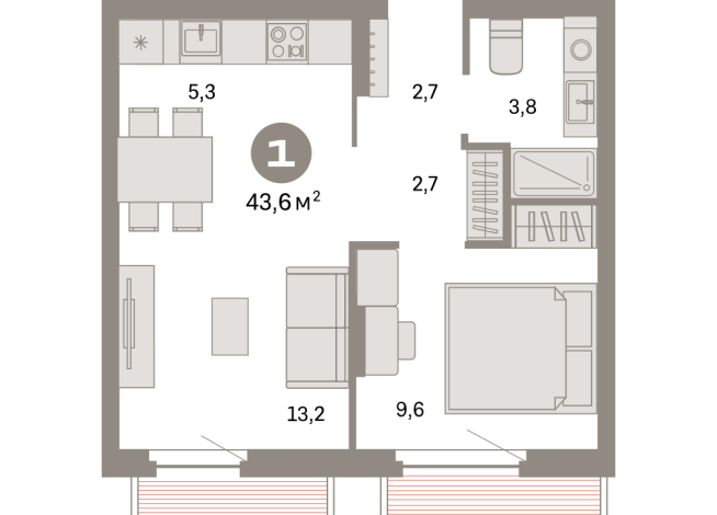 43.00 м² | 4 - 9 эт.