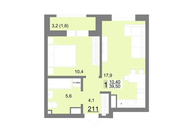 39.50 м² | 25 - 26 эт.