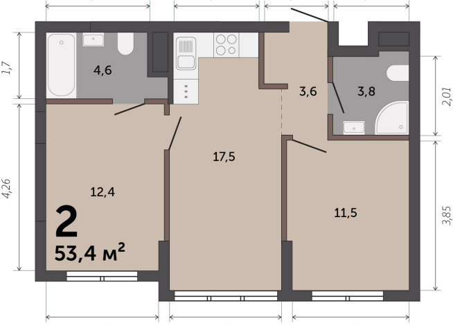 53.80 м² | 3 - 9 эт.