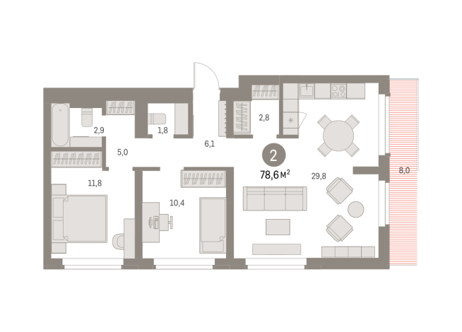 78.00 м² | 8 - 9 эт.