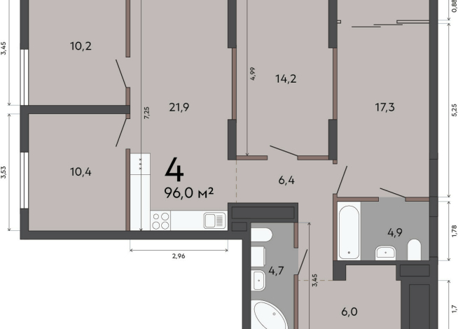 96.00 м² | 8 - 23 эт.