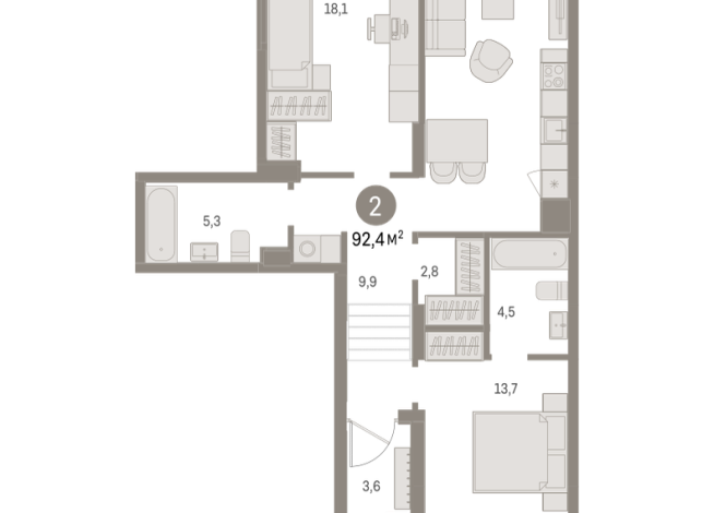 92.00 м² | 1 - 9 эт.