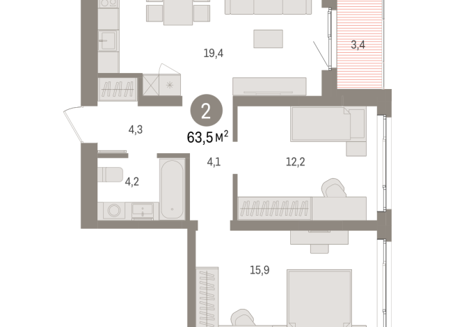 63.00 м² | 6 - 8 эт.