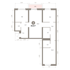 85.00 м² | 3 - 8 эт. 00