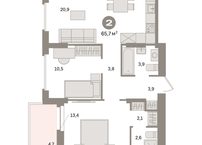 65.00 м² | 6 - 16 эт.