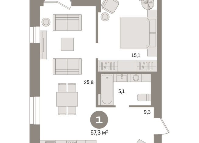 57.00 м² | 11 - 17 эт.