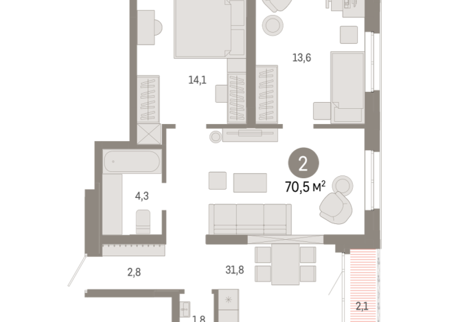 70.00 м² | 16 - 17 эт.
