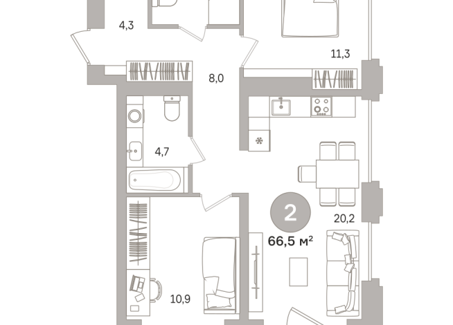 66.00 м² | 14 - 17 эт.