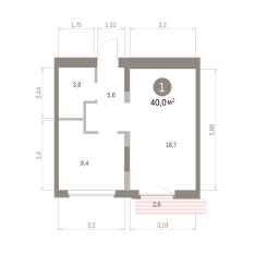 40.00 м² | 2 - 9 эт. 00