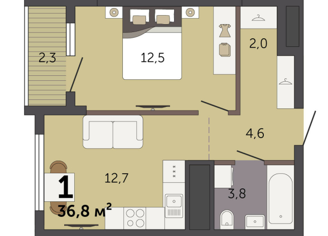 36.80 м² | 24 - 32 эт.