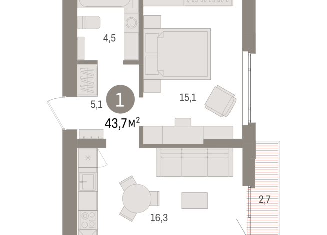 43.00 м² | 5 - 7 эт.