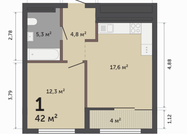 42.00 м² | 15 - 17 эт.