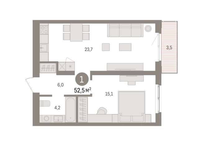 52.00 м² | 6 - 9 эт.