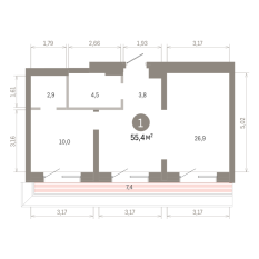 55.00 м² | 7 - 7 эт. 00
