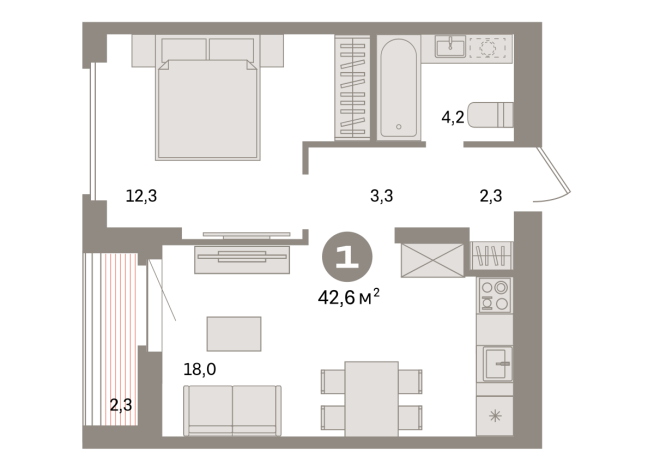 42.00 м² | 15 - 16 эт.