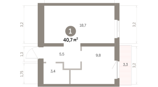 40.00 м² | 7 - 9 эт.