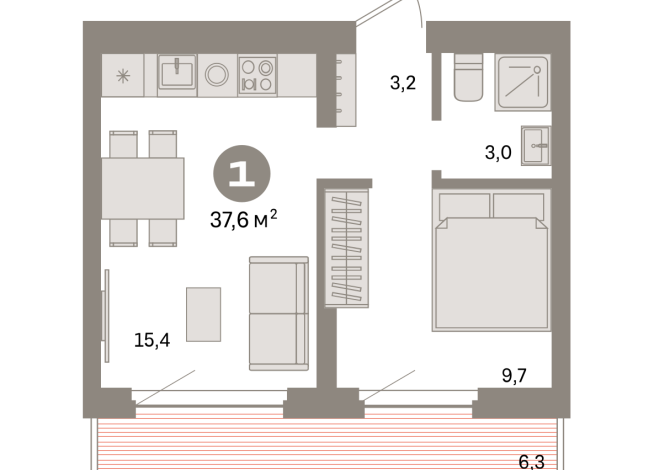 37.00 м² | 8 - 9 эт.