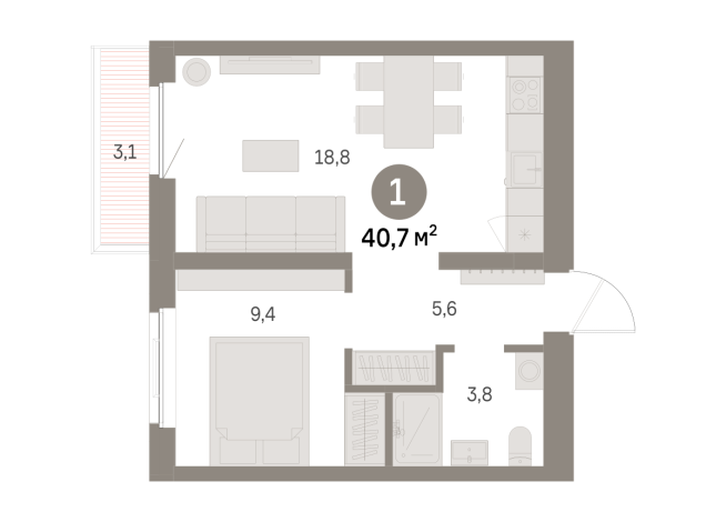 40.00 м² | 8 - 9 эт.