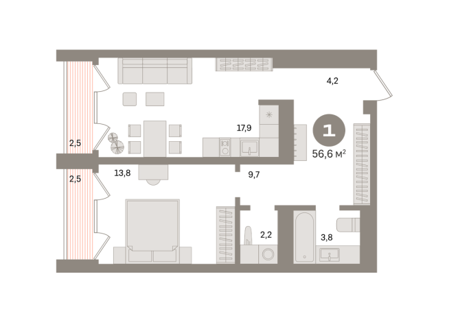 56.00 м² | 20 - 24 эт.