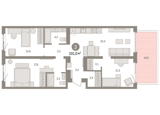 101.00 м² | 2 - 8 эт.