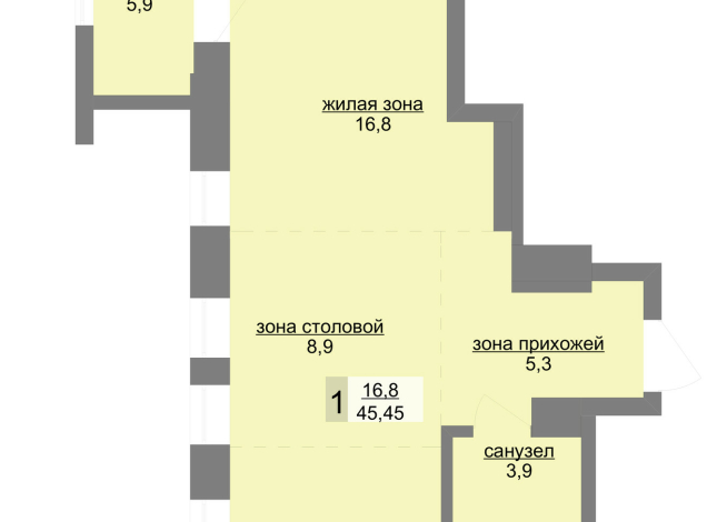 44.90 м² | 20 - 30 эт.