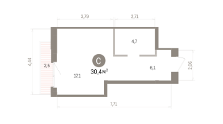 30.00 м² | 11 - 16 эт.