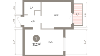 37.00 м² | 3 - 7 эт.