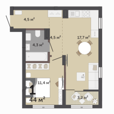 44.00 м² | 4 - 9 эт. 00