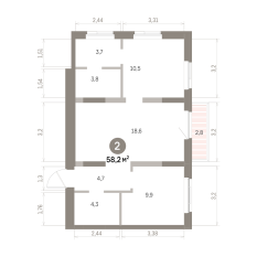 58.00 м² | 4 - 9 эт. 00