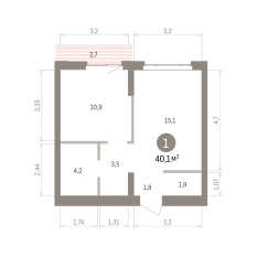 40.00 м² | 3 - 7 эт. 00