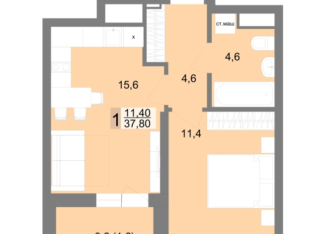 37.80 м² | 23 - 25 эт.