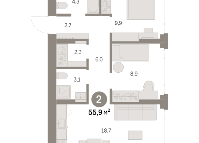 55.00 м² | 2 - 9 эт.