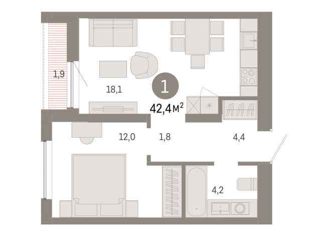 42.00 м² | 7 - 8 эт.
