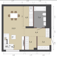 40.70 м² | 11 - 32 эт. 00