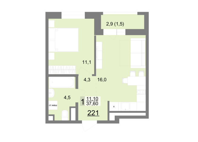 37.30 м² | 24 - 26 эт.