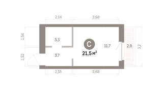 21.00 м² | 6 - 9 эт.