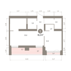 61.00 м² | 15 - 16 эт. 00